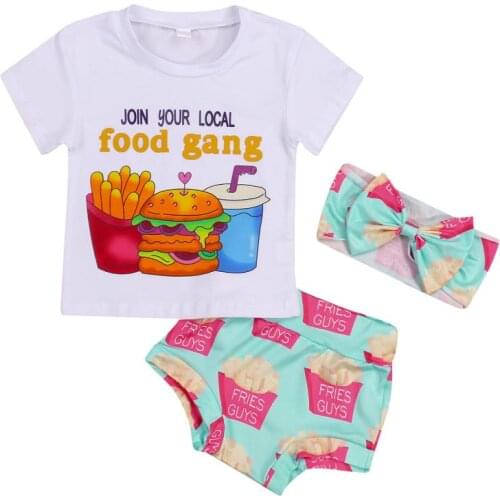 Baby Girls Three-piece Clothes Set White Round Collar Short Sleeve Tops Elastic High Waist Shorts Headdress Babys Sets