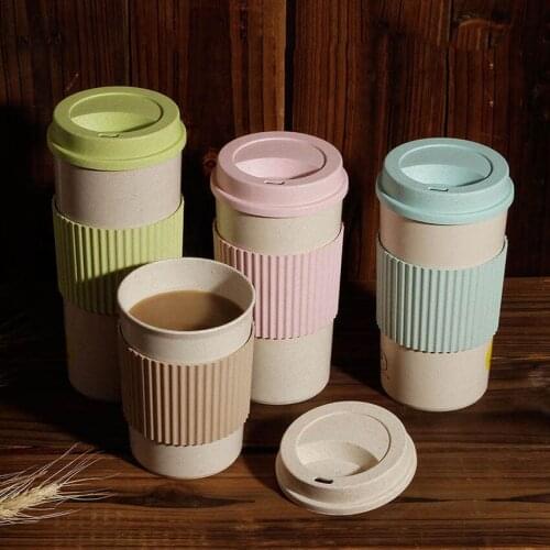 100% Food Grade Plastic Wheat Stalk Tea Mug Wheat Straw Coffee Mug With Lid Water Mug Office Drinkware