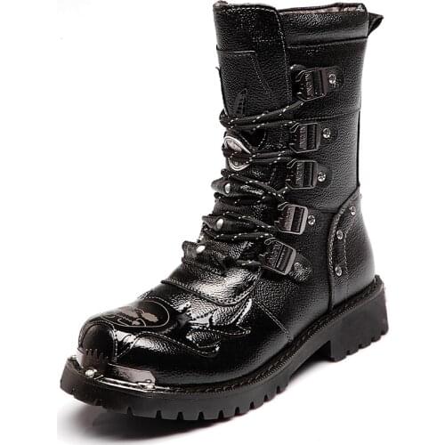 Desert boots Winter Men Motorcycle Boots 19 Fashion Mid-Calf Punk warm Punk Shoes Mens Leather Black High top Casual Boots Men