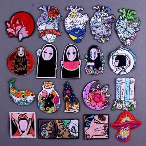 Embroidery Patch Hippie Punk Iron On Patches For Clothing Animal Flowers Patch Anime Embroidered Patches On Clothes Jacket Badge