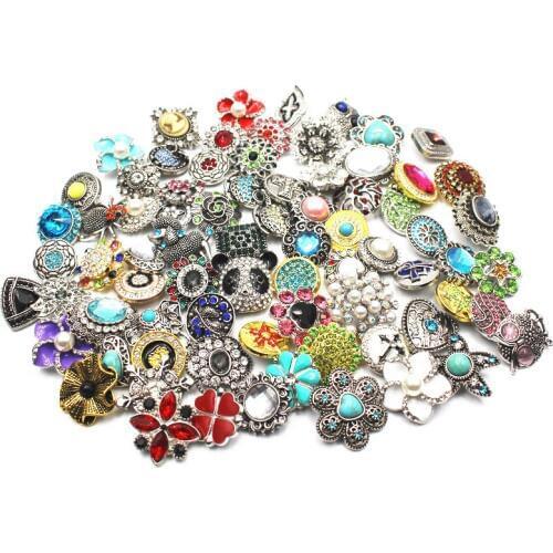 Wholesale Mixs 20pcs/lot Random Rhinestone Snap Buttons Metal Crystal Snap Charms Fit 18mm/20mm Snap Bracelet DIY Jewelry