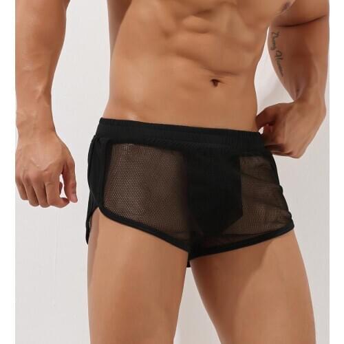 SEOBEAN new Male Home Casual Trunks pyjama mesh Shorts very thin shorts inner lined a u pouch pajama wear