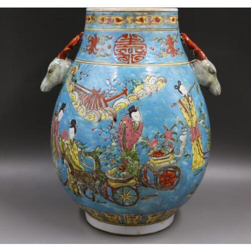 Qing Kangxi blue and white handpainted clouds dragon bucket fishtail vase handmade Jingdezhen antique porcelain