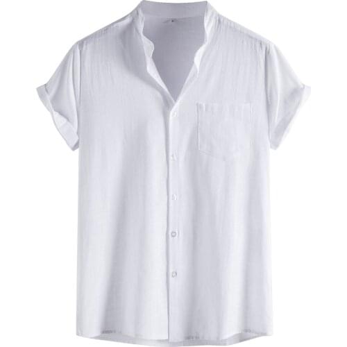 Mens Summer Casual Shirt Solid Short Sleeve Button Pocket Turn-down Collar Shirt Daily Comfy Simple Shirt Camisas Para Hombre