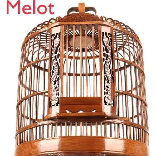 High-End Environmental Protection Wooden Bird Cage Fashion Simple Full Set of Accessories Hand Carved Hollow Bird Cage