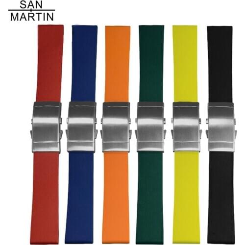 San Martin Rubber Strap 20-22mm High quality Adjustable Watches Band with Stainless Steel Diving Buckle Watch Accessories