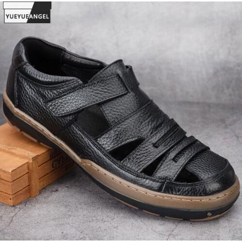 Summer Mens Genuine Leather Sandal 2021 Vintage Soft Thick Bottom Non-Slip Beach Shoes Breathable Outdoor Casual Mens Sandals