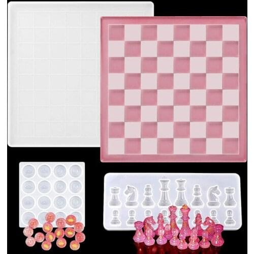 Chess Kit Epoxy Resin Silicone Molds International Chess Pieces Checkers Checkerboard UV Crystal Mould For Diy mold tools