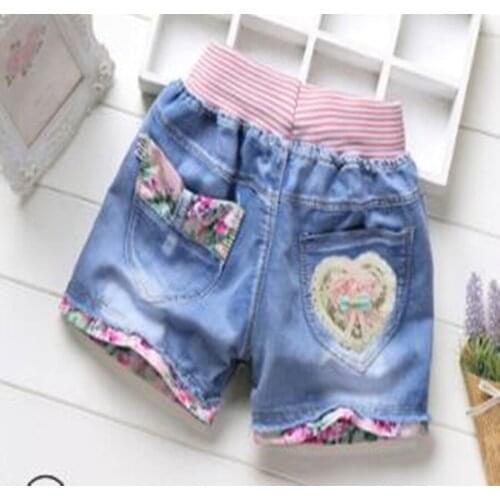 New Summer Kids Short Denim Shorts For Girls Fashion Girl Short Princess Jeans Children Pants Girls Shorts Flower Girls Clothing