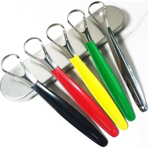 Stainless Steel Tongue Scraper Adult To Remove Bad Breath Fresh Breath Oral Care Tongue Scraper Plastic Handle Tongue Cleaner