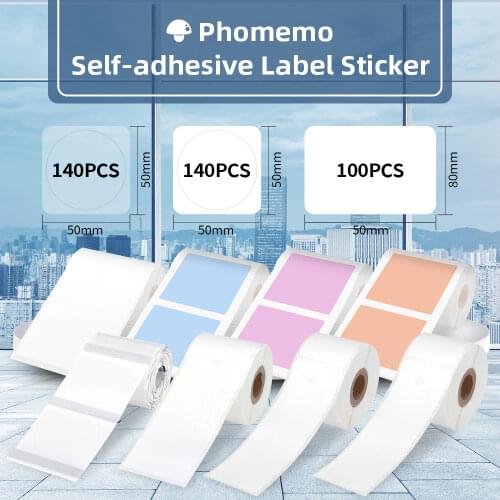Phomemo Papel Autoadhesivo Thermal Labels for M110 Labeler Printer Adhesive Papier Round Square Color Sticker Business Tag Roll