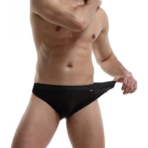Sexy Underwear Mens Briefs Shorts Thin Ice Silk Panties Breathable Low Rise U Convex Pouch Underpants Cueca Plus Size M-3XL