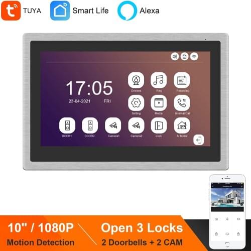 HomeFong WIFI Intercom with Electric Lock 10 inch Touch Screen 1080P Access Control System Kits Wireless Video Doorbell for Home