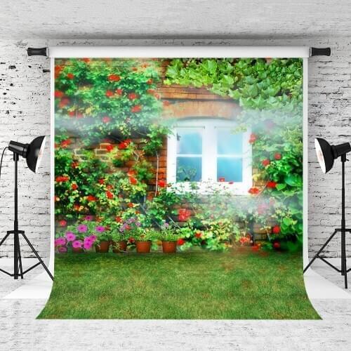 VinylBDS 2X3M Spring Backgrounds Window Flowers Leaves Photography Backdrops Photo