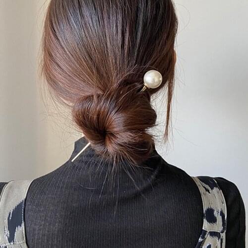 Women Pearl Ball Hair Sticks Metal Barrette Clip Hairpins Simulated Bridal Tiara Hair Accessories Wedding Hairstyle Design Tools