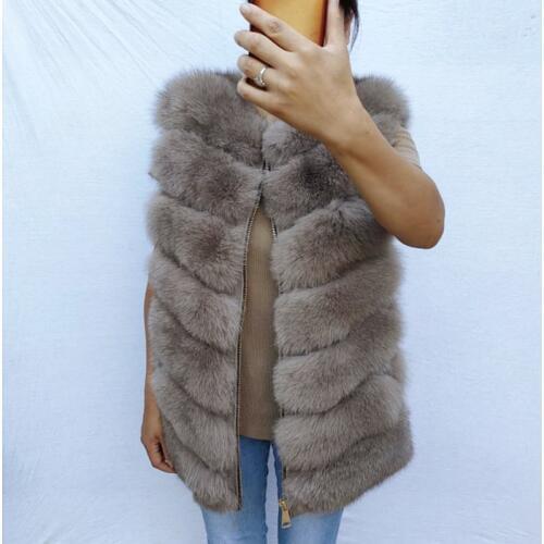 2019 New Fashion Fox Fur Vest Zipper Real Fur Jacket Female Winter Warm Fur Coat High Quality Vest Real Fur Coat