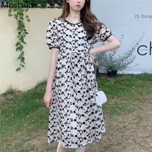 2021 Summer Floral Printed Dress Women Short Sleeve O-neck Dresses Vintage Fashion Elegant Ladies Vestidos Femme