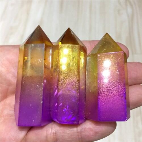 1PC Beautiful Aura Crystal Quartz Tower Point Angel Aura Titanium Quartz Natural Stone Crystal Wand Point Healing Home Decor