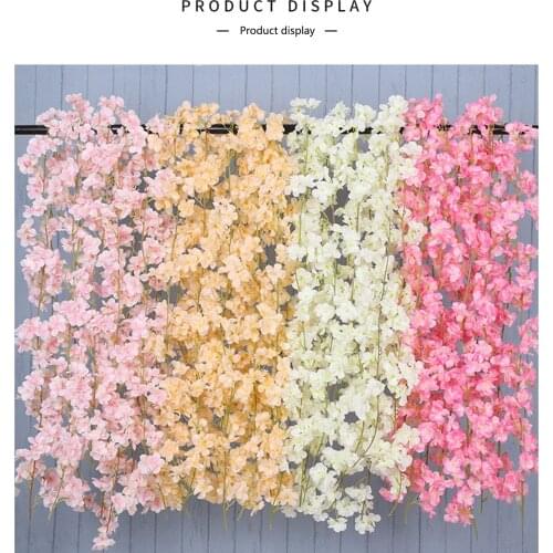 1 Pack Artificial Cherry Rattan Hanging Artificial Cherry Blossoms Vine Pastoral Simulation Flower Rattan for Indoor Outdoor