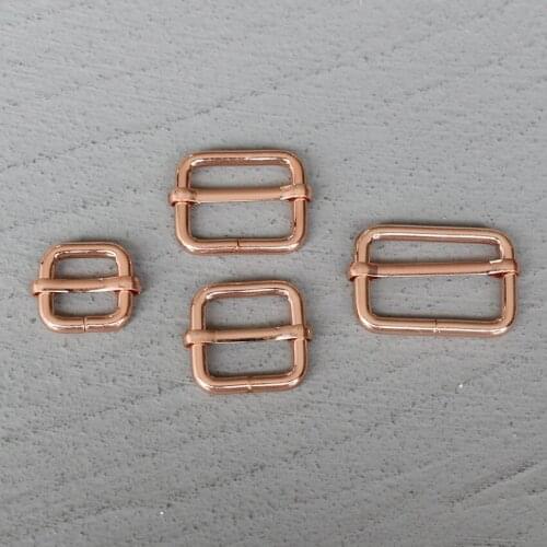 100 Pcs 15/20/25/30mm Rose Gold Metal Slider Adjustment Buckle Slides Tri-glides Roller Pin Handbag Strap Slider Adjuster Belt