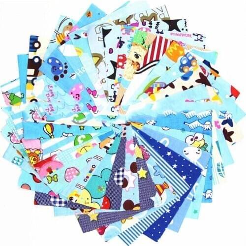 10x10cm 30PCS Blue Series Cartoon Cotton Printed Fabric DIY Craft Patchwork Cloth For Dolls Accessories Materials