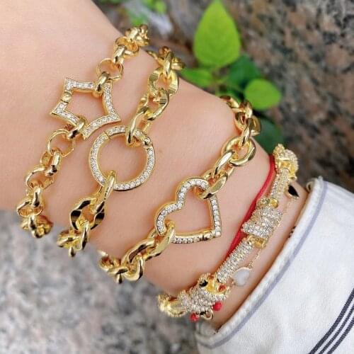 5PCS, Dainty Round Star Heart Lock Crystal Clasp Charm Punk Bracelet For Women Pulseras Mujer Bijoux Femme Girl Party Gift
