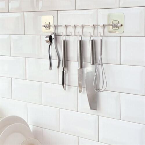 6 Hook Rack Bathroom Kitchen Organizer Seamless Hanging Multi Hooks Wine Coffee Cup Storage Holder Dishes Racks