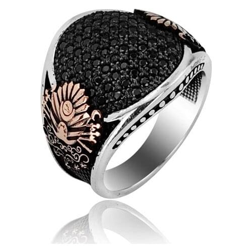 925 Silver Ottoman Logo Printed Islamıc Turkish Ring for Men