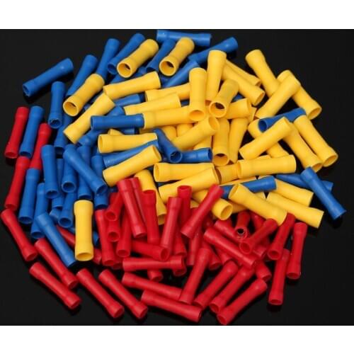 Brand New High Quality 150Pcs 3 Colors Assorted Insulated but Crimp Terminal Wire Connectors 10-22AWG PVC Kit 0.5-6.0mm