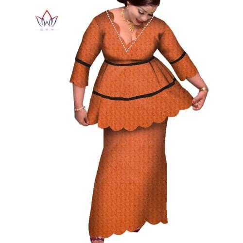 African Dashiki Clothing Skirts Sets 2 Pcs Long Sleeve Tops and Straight Skirts Set Jacquard Fabric Maxi Party Clothes WY7919