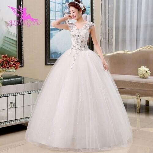 AIJINGYU Long Sleeve Lace Dresses Vintage Popular Uk Angel 2021 Big Size Pearl Western Gownes Special Wedding Dress