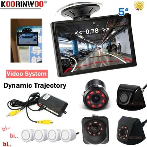 Koorinwoo Car Dynamic Trajectory Camera With 5" Screen Video System Parking Sensors 4 Rearview camera Buzzer Backup Assistance