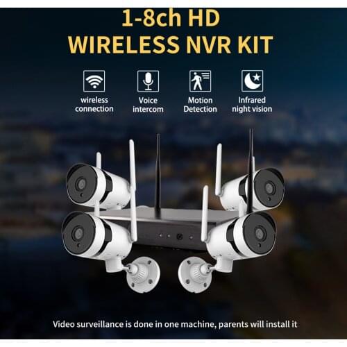 3MP Wireless Security Camera System, 8CH NVR +4pcs 3MP HD Outdoor Waterproof Wireless WiFi Surveillance Camera Two-Way Audio