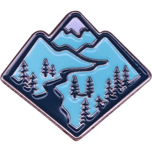 Mountain adventure brooch forest landscape pin outdoors explore nature badge travel jewelry
