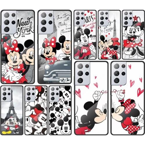 Mickey Minnie in London for Samsung Galaxy S21 Ultra Plus A72 A52 4G 5G M51 M31 M21 Luxury Tempered Glass Phone Case Cover
