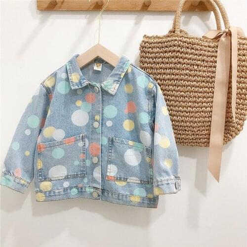 Kids Denim Jackets Baby Girls Color Polka Dots Coat Spring Autumn Long Sleeve Outwear Jean Coats Tops Children Clothes for 1-6Y