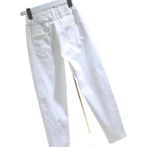 Black White High Waist Jeans Women Fashion Elastic Waist Loose Plus Size Denim Harem Pants Spring Summer Casual Jean Femme