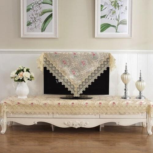 Europe embroidered tablecloth table dining table cover TV Cabinet Table cloth double layer red flower Lace Desk Mat Fabric HM176