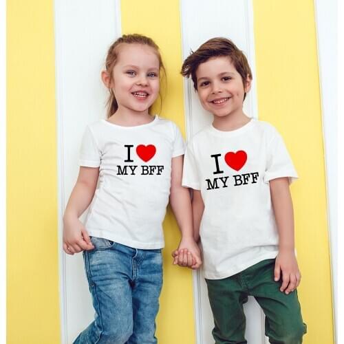 I Heart MY BFF Print Girl Boys T Shirts Birthday Tshirt Short Sleeve O-neck Children Casual Tee Childrens Top
