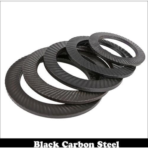 M12 M14 M16 M18 Black Carbon Steel Knurling Curved Saddle Gasket Dual Side Teeth Anti Skid Slip Conical Spring Lock Washer