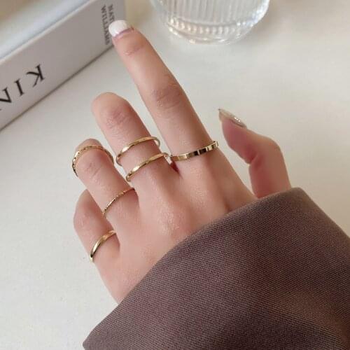 5pcs Silver Cold Alloy Rings Set Fine Delicate Black Silver Gold Plain Rings For Women Elegant Finger Ring