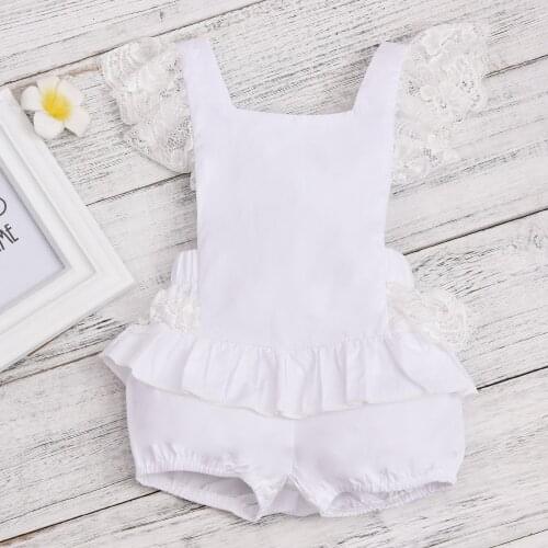 Newborn Baby Girl Sweet Lace Fly Sleeve Romper Cute Infant Fashion Solid Cross Straps Backless Jumpsuits Summer Playsuits