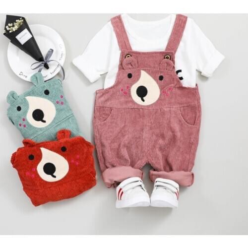 Baby Girls Boys Clothing Sets Corduroy Bear Overall Pants +T-shirt Autumn Children Clothes Suits Toddler Infant Kids Costume