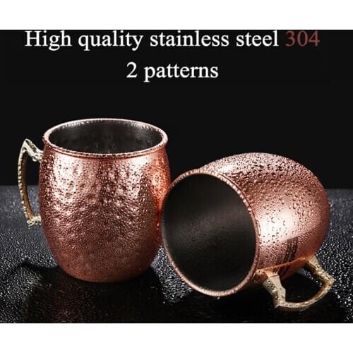 550ml 18 Ounces Moscow Mule Mug Stainless Steel Hammered Copper Plated Beer Cup Coffee Cup Bar Drinkware