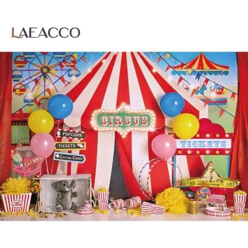 Laeacco Baby Cartoon Amusement Circus Cruise Balloons Tent Party Child Photozone Photo Background Photographic Backdrops