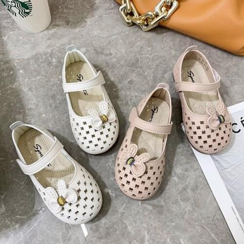 Summer Girls Leather Hollow Sandals Kids Fashion Sandalias Children Falts Toddler Gilrs Baby Cartoon Bow Princess Shoes 2-7Y