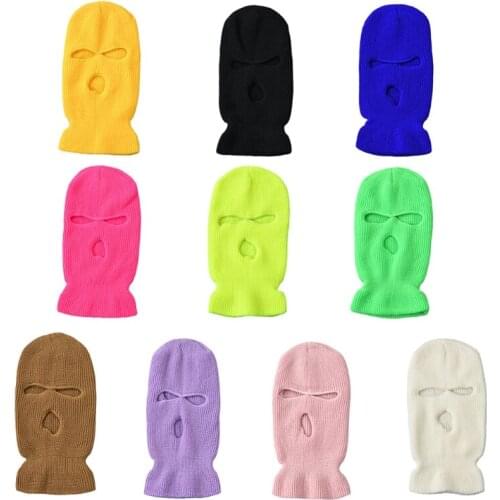 3-Hole Ski Mask Woolen Knitted Hat Winter Warm Outdoor Cycling Windproof Mask Balaclava with Multiple Color Options