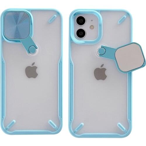 Mint Simple Matte Bumper Phone Case For iPhone 12 11Pro Max 7 8 Plus Fold Camera Lens Stand Holder Case For XR X XS Max Cover