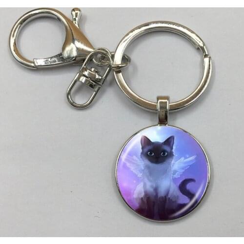 Lovely grey elf angel wings cat jewelry animal glass key chain