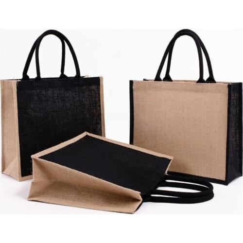 Reusable Jute Tote Bag Eco Friendly Burlap Grocery Bags for Shopping Beach Vacation Picnic